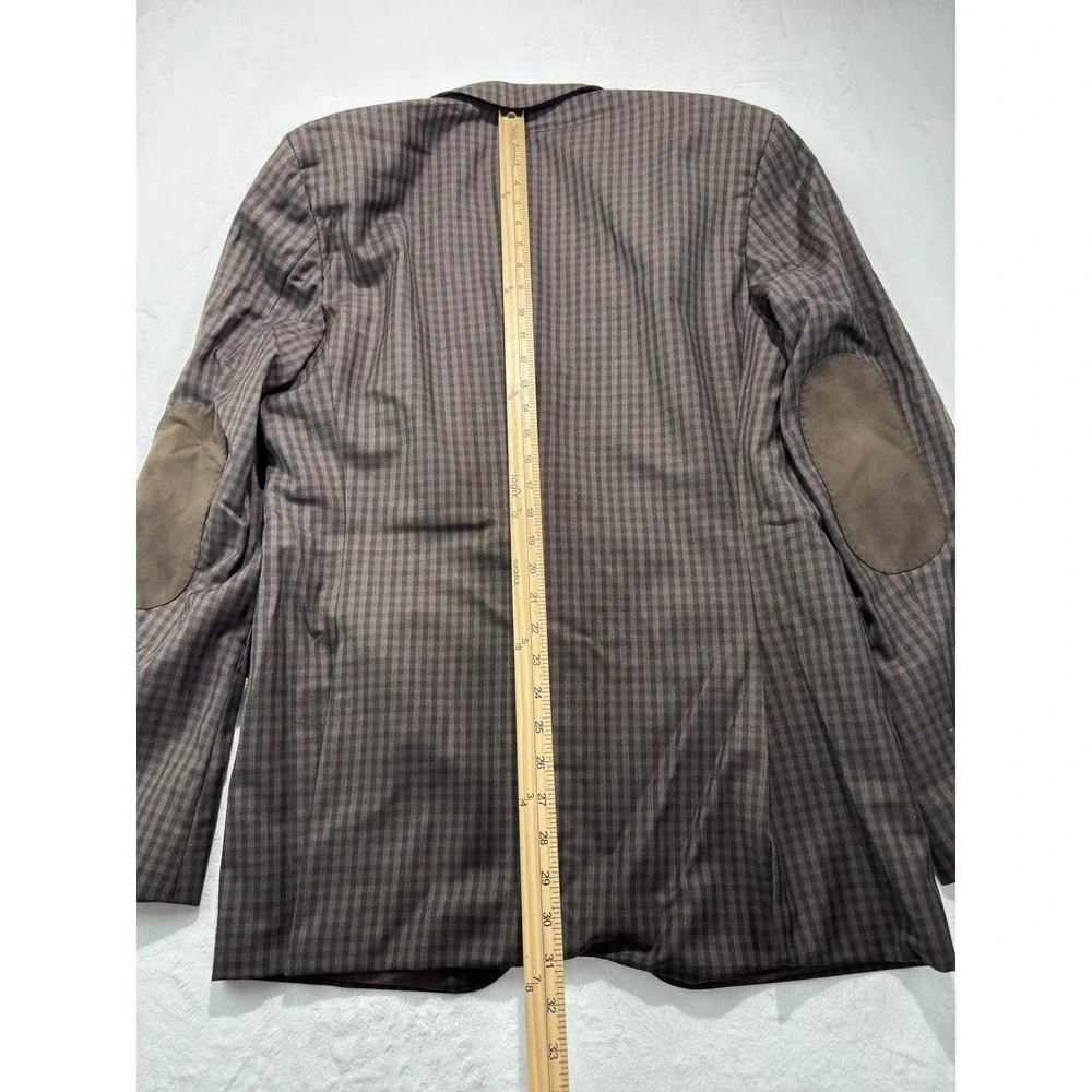 Hugo Boss Sport Coat Mens 42L Brown Check Wool Tweed Elbow Patches Blazer